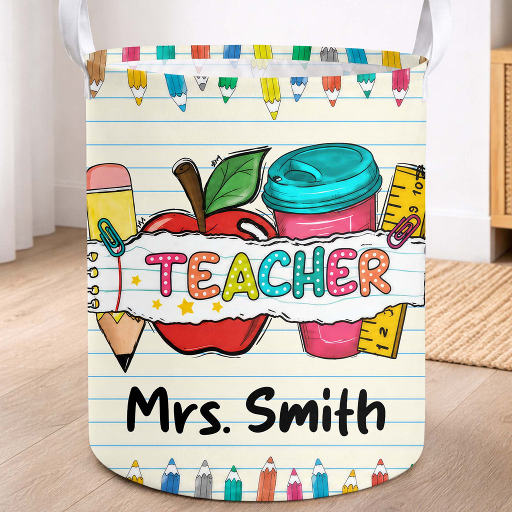 Personalized Teacher Storage Basket with Apple & Coffee Cup Gift Basket GradoCreations