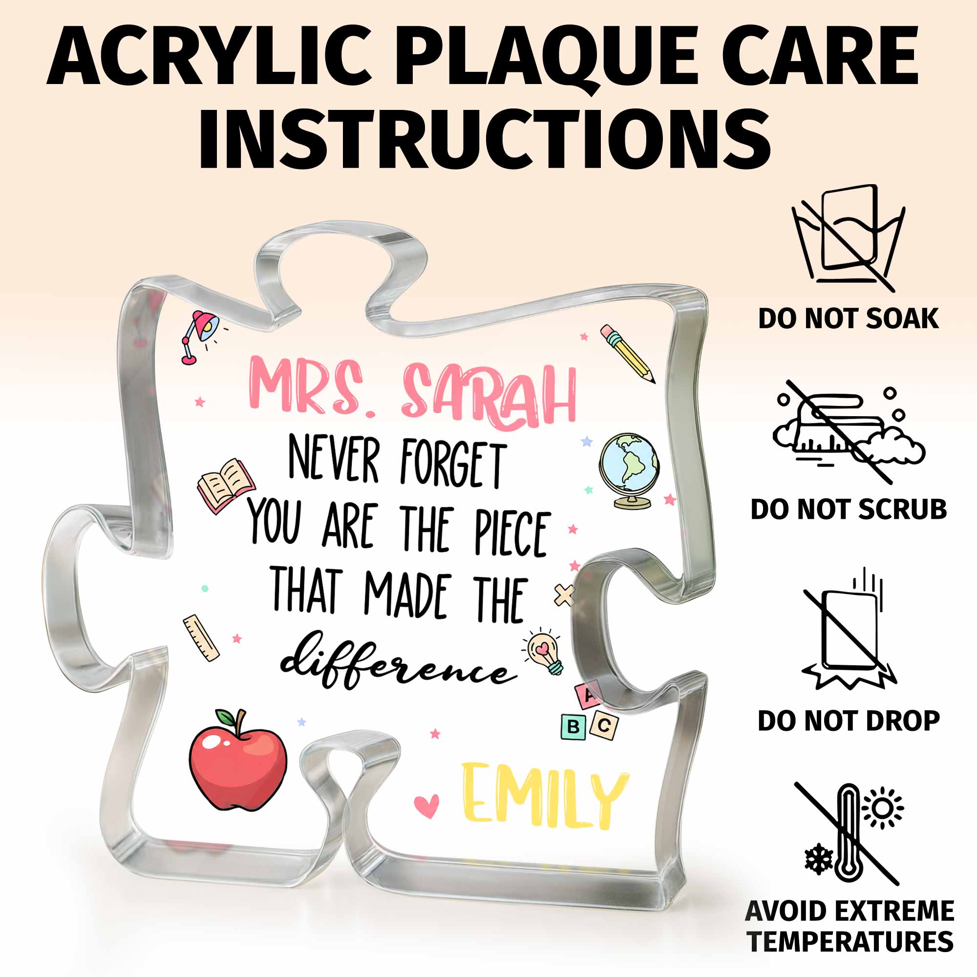 Personalized Puzzle Acrylic Plaque Custom Teacher Gift Idea Puzzle Acrylic Plaque GradoCreations
