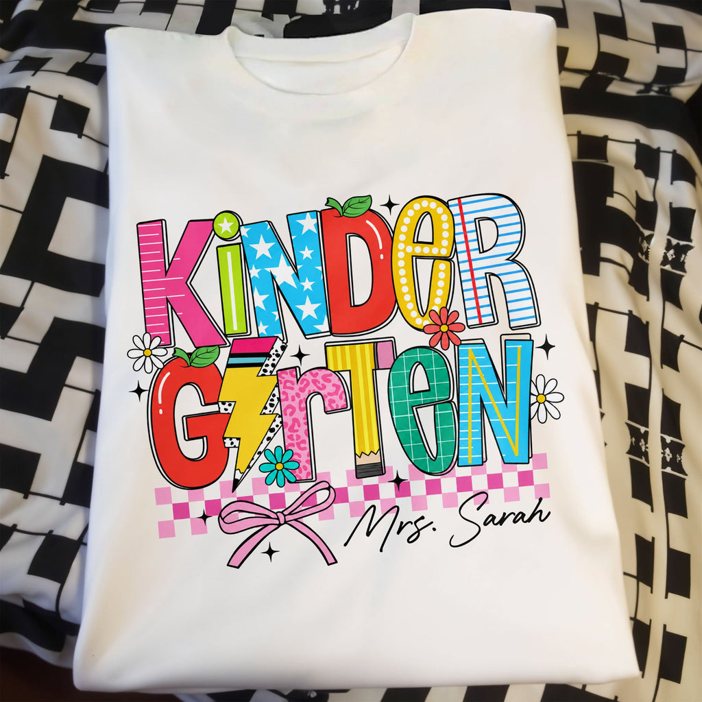 Personalized Teacher T-Shirt Custom Name Gift for Kindergarten Shirt GradoCreations