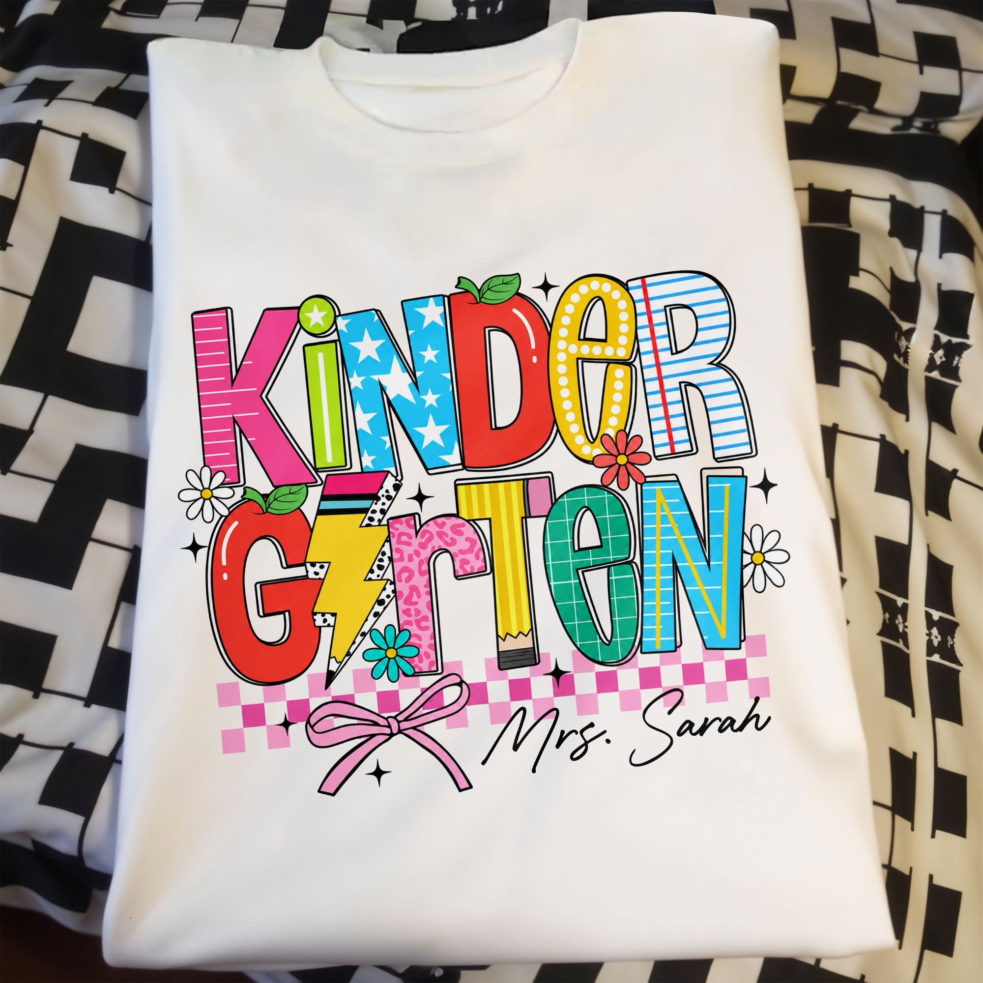 Personalized Teacher T-Shirt Custom Name Gift for Kindergarten Shirt GradoCreations