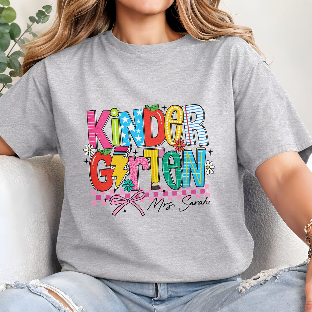 Personalized Teacher T-Shirt Custom Name Gift for Kindergarten Shirt GradoCreations