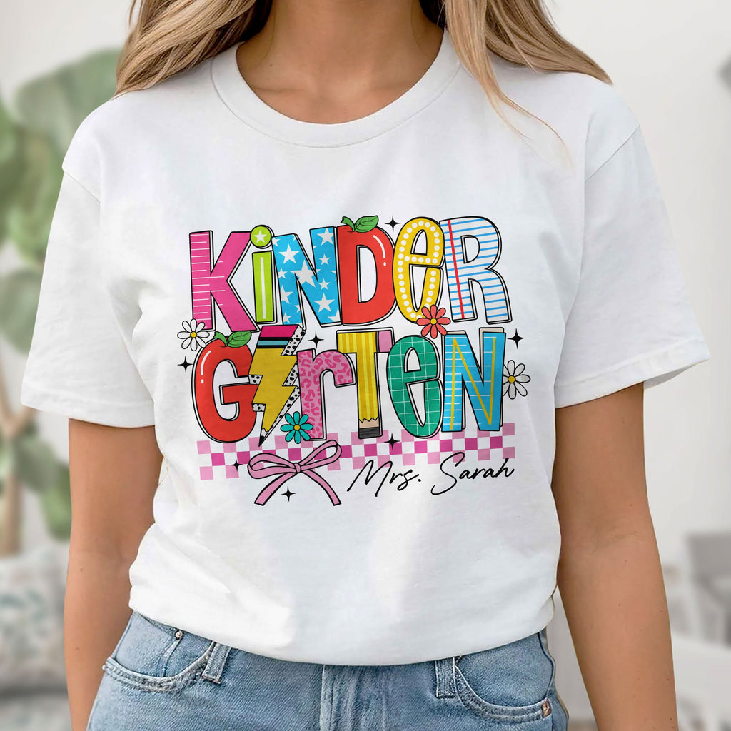 Personalized Teacher T-Shirt Custom Name Gift for Kindergarten Shirt GradoCreations