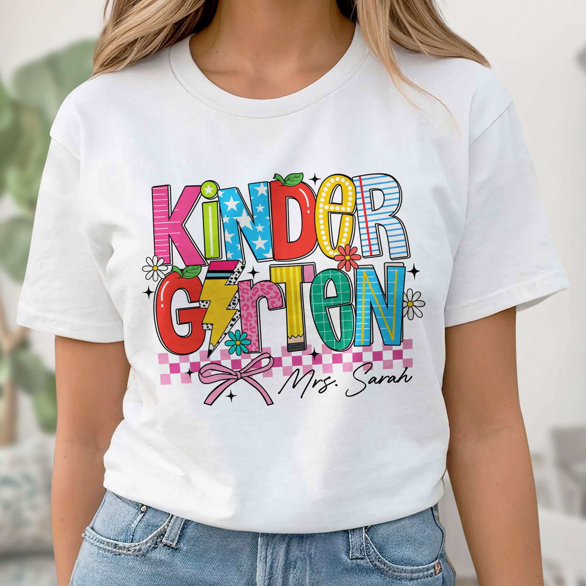 Personalized Teacher T-Shirt Custom Name Gift for Kindergarten Shirt GradoCreations