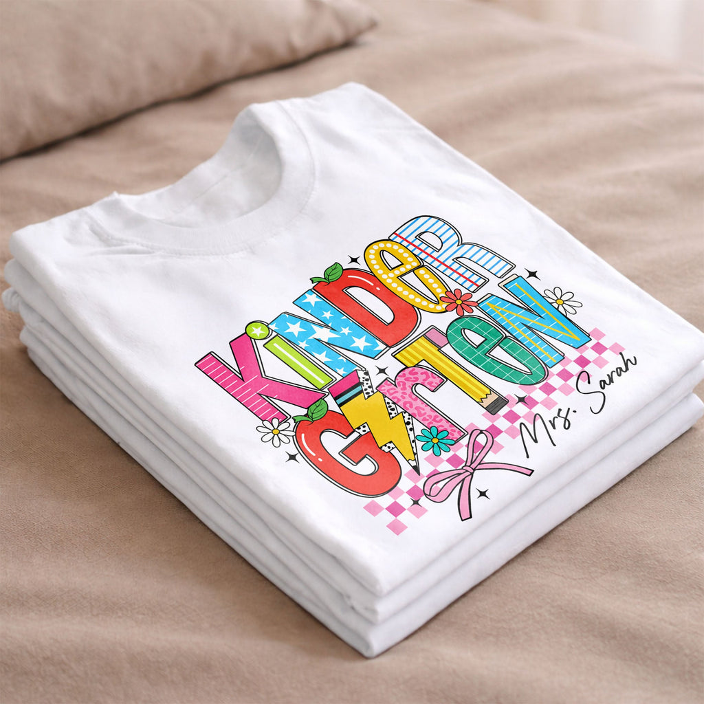 Personalized Teacher T-Shirt Custom Name Gift for Kindergarten Shirt GradoCreations
