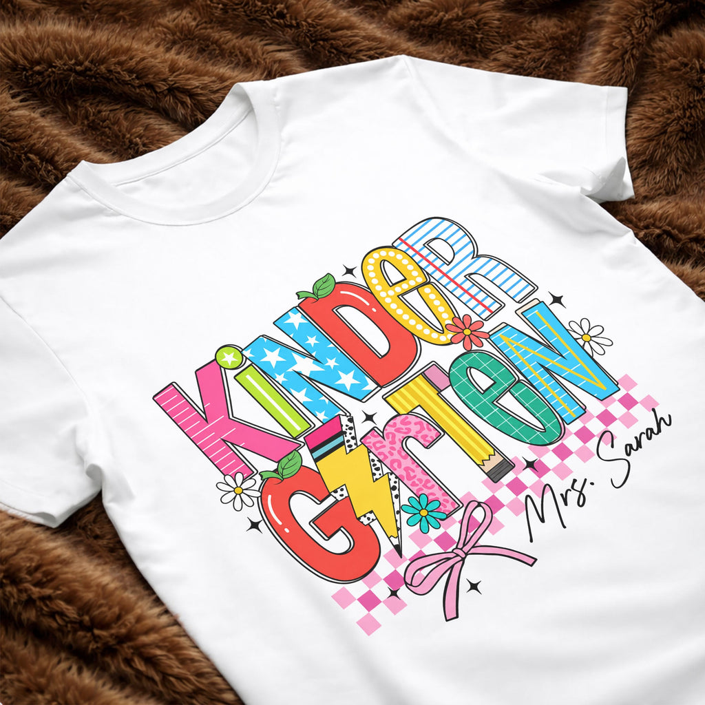 Personalized Teacher T-Shirt Custom Name Gift for Kindergarten Shirt GradoCreations