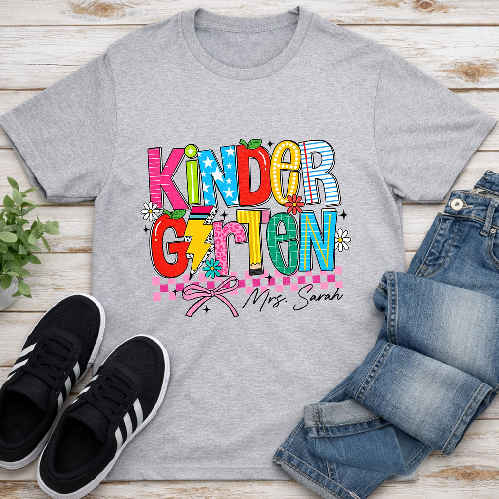 Personalized Teacher T-Shirt Custom Name Gift for Kindergarten Shirt GradoCreations