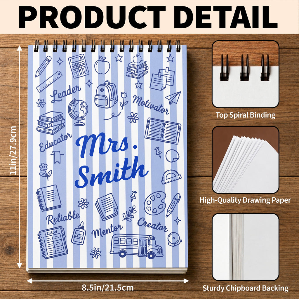 Personalized Sketch Book Custom Cover Gift for Teachers Sketch Book GradoCreations