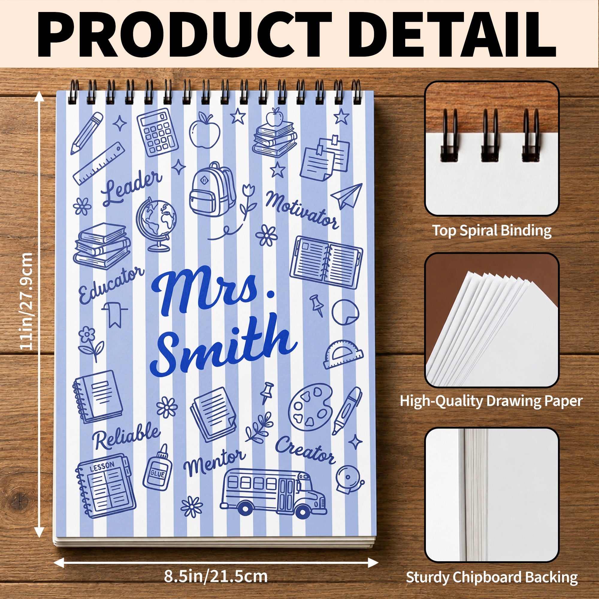 Personalized Sketch Book Custom Cover Gift for Teachers Sketch Book GradoCreations