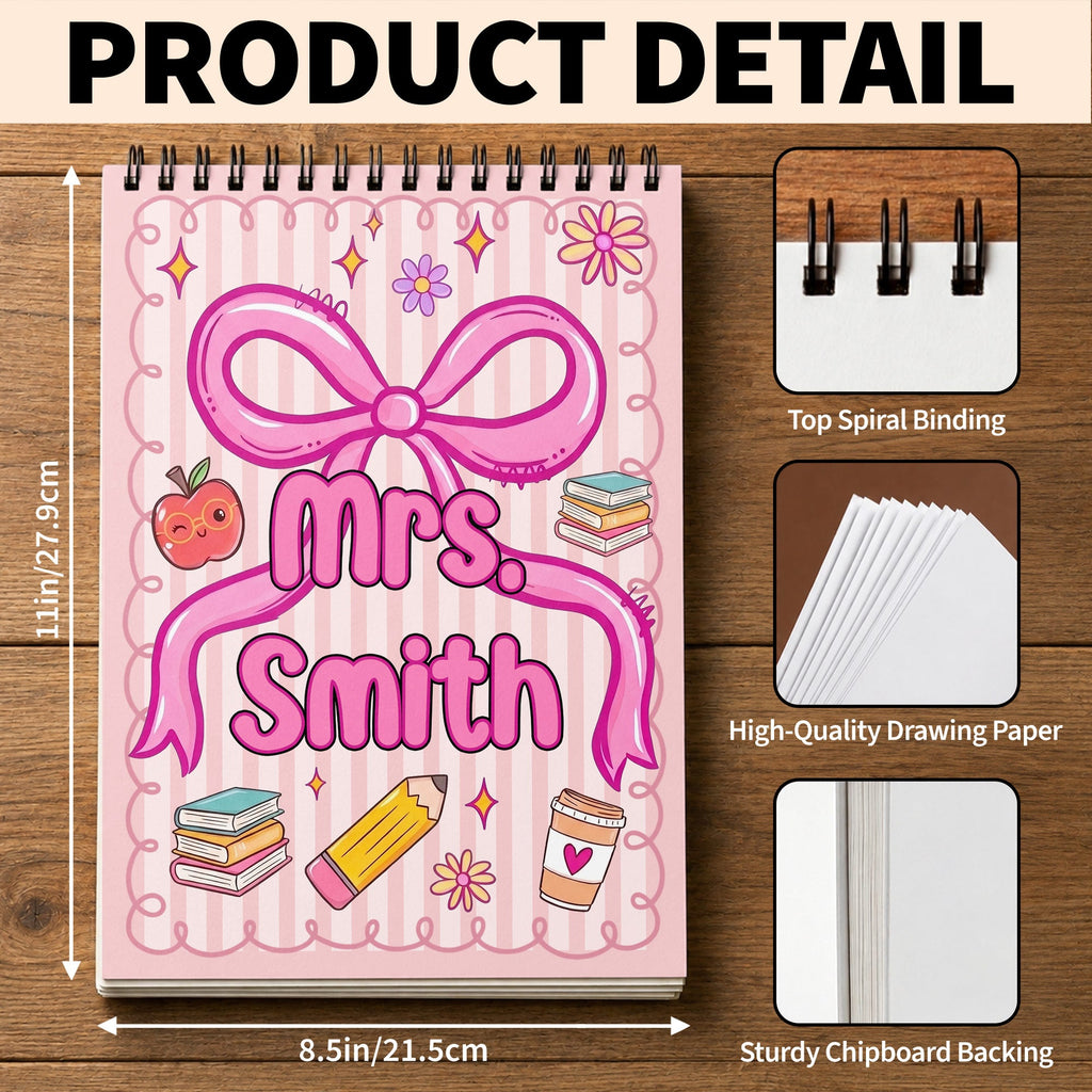 Personalized Sketch Book Custom Name Art Gift for Teacher Sketch Book GradoCreations