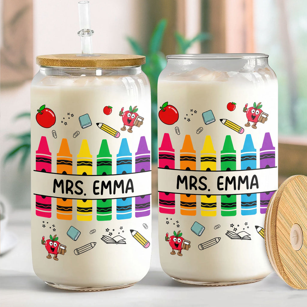 Personalized Clear Glass Can with Straw Teacher Gift Eco-Friendly Clear Glass Can GradoCreations