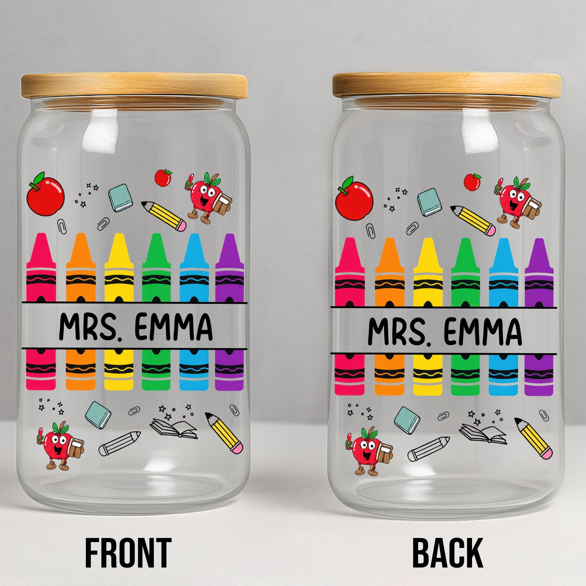 Personalized Clear Glass Can with Straw Teacher Gift Eco-Friendly Clear Glass Can GradoCreations