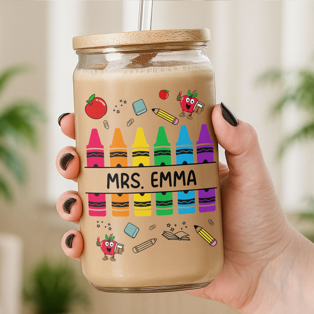 Personalized Clear Glass Can with Straw Teacher Gift Eco-Friendly Clear Glass Can GradoCreations