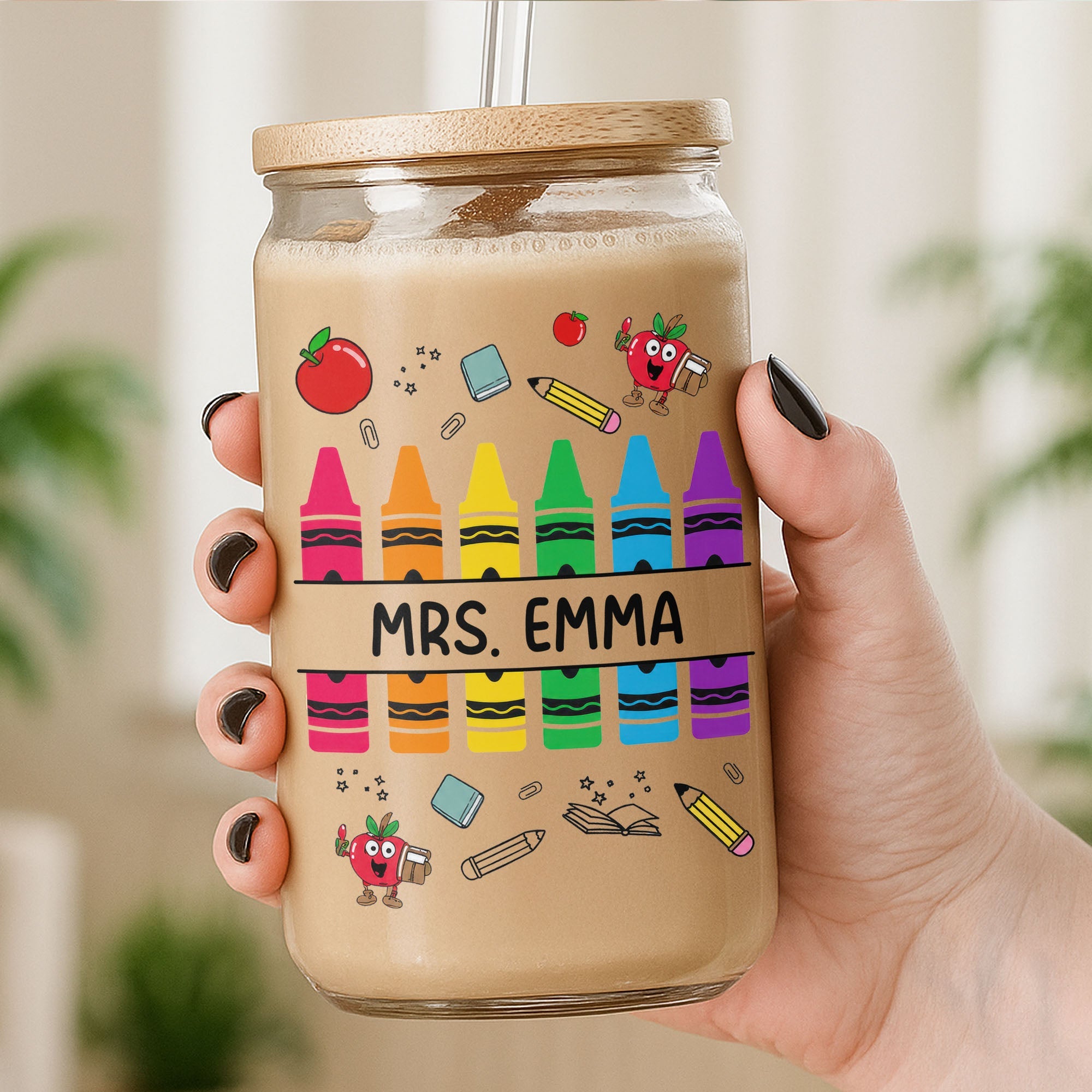 Personalized Clear Glass Can with Straw Teacher Gift Eco-Friendly Clear Glass Can GradoCreations