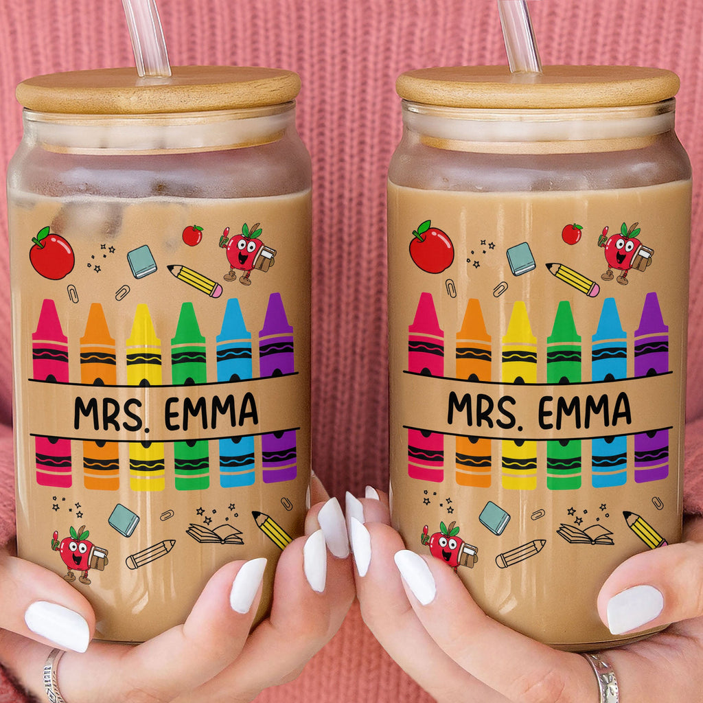 Personalized Clear Glass Can with Straw Teacher Gift Eco-Friendly Clear Glass Can GradoCreations