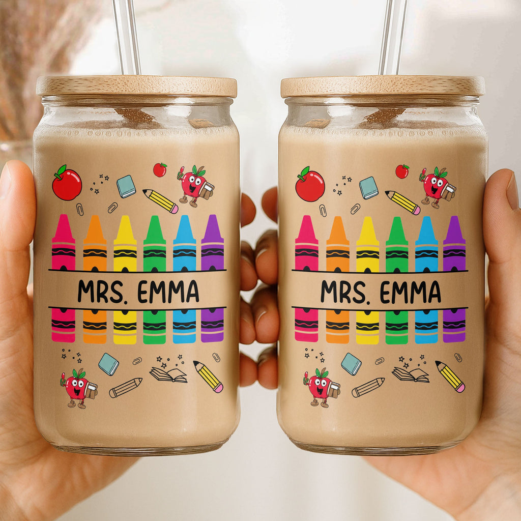 Personalized Clear Glass Can with Straw Teacher Gift Eco-Friendly Clear Glass Can GradoCreations