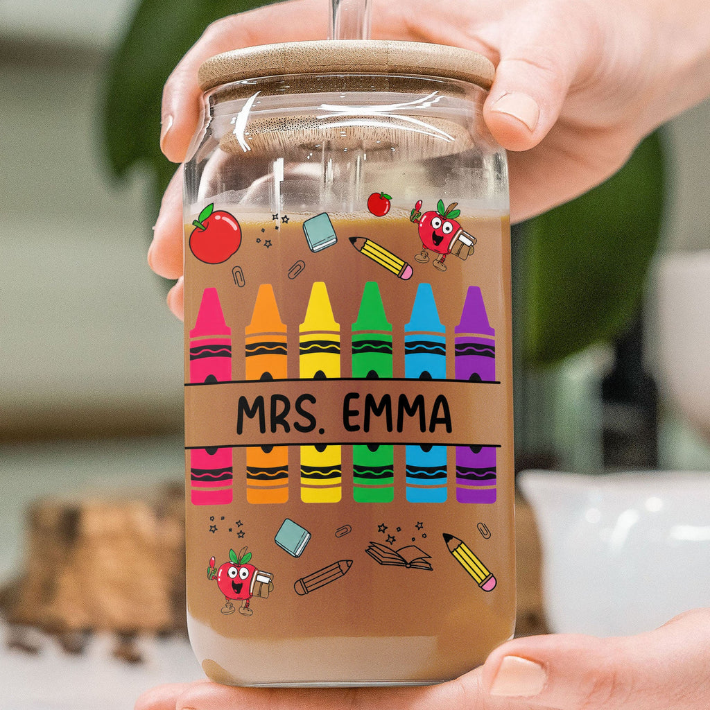 Personalized Clear Glass Can with Straw Teacher Gift Eco-Friendly Clear Glass Can GradoCreations
