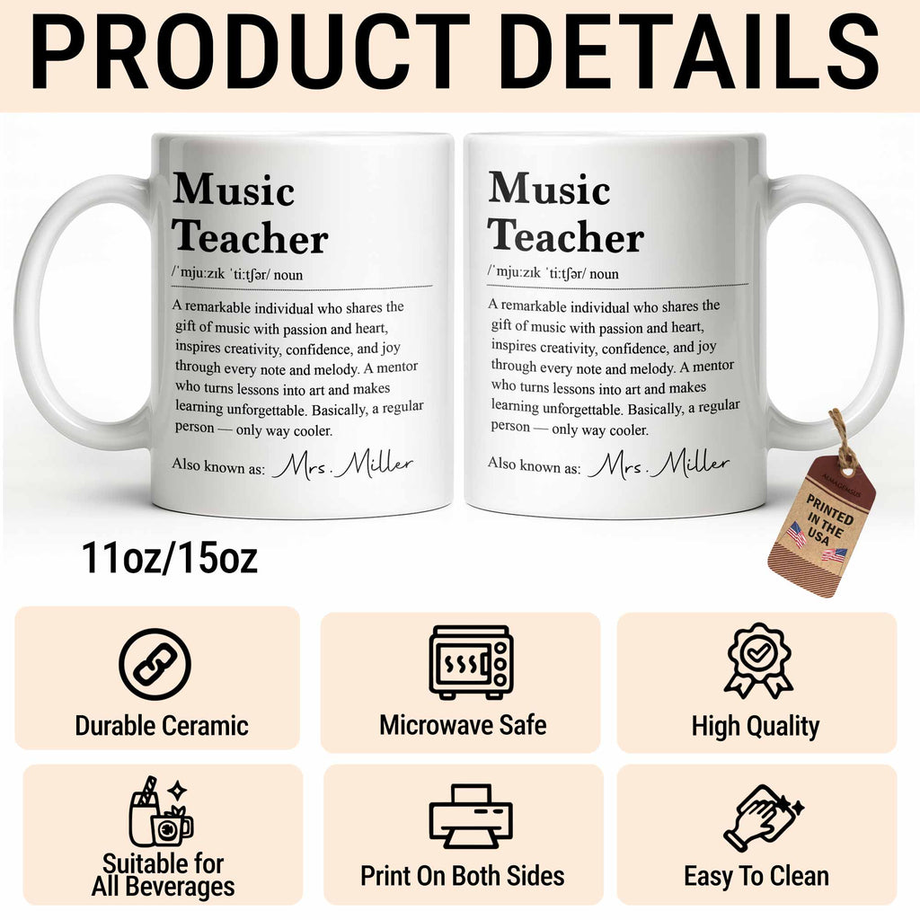 Personalized Music Teacher Definition Coffee Mug Gift Edge-to-edge Mug GradoCreations