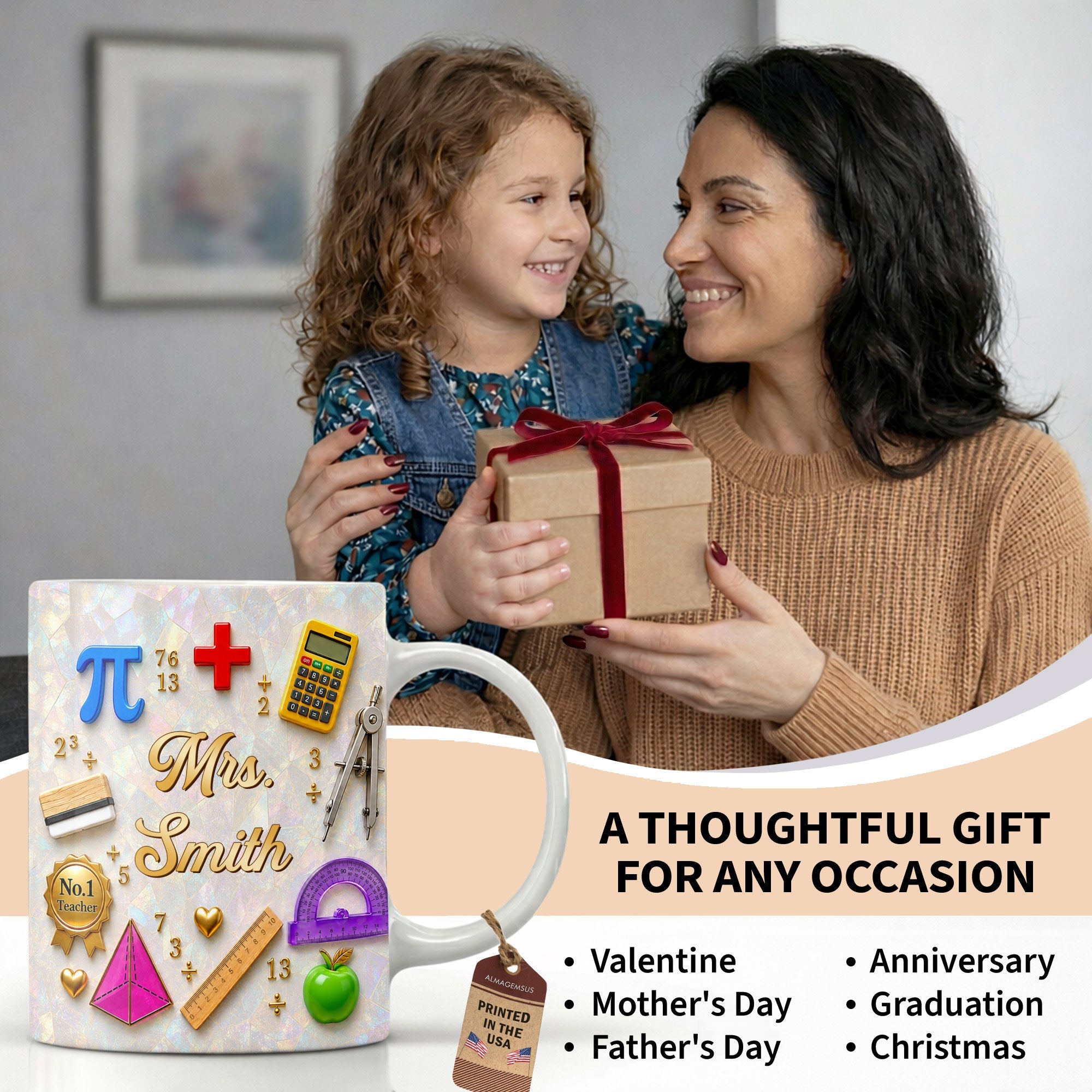Personalized Mother of Pearl Coffee Mug Gift for Teacher Edge-to-edge Mug GradoCreations