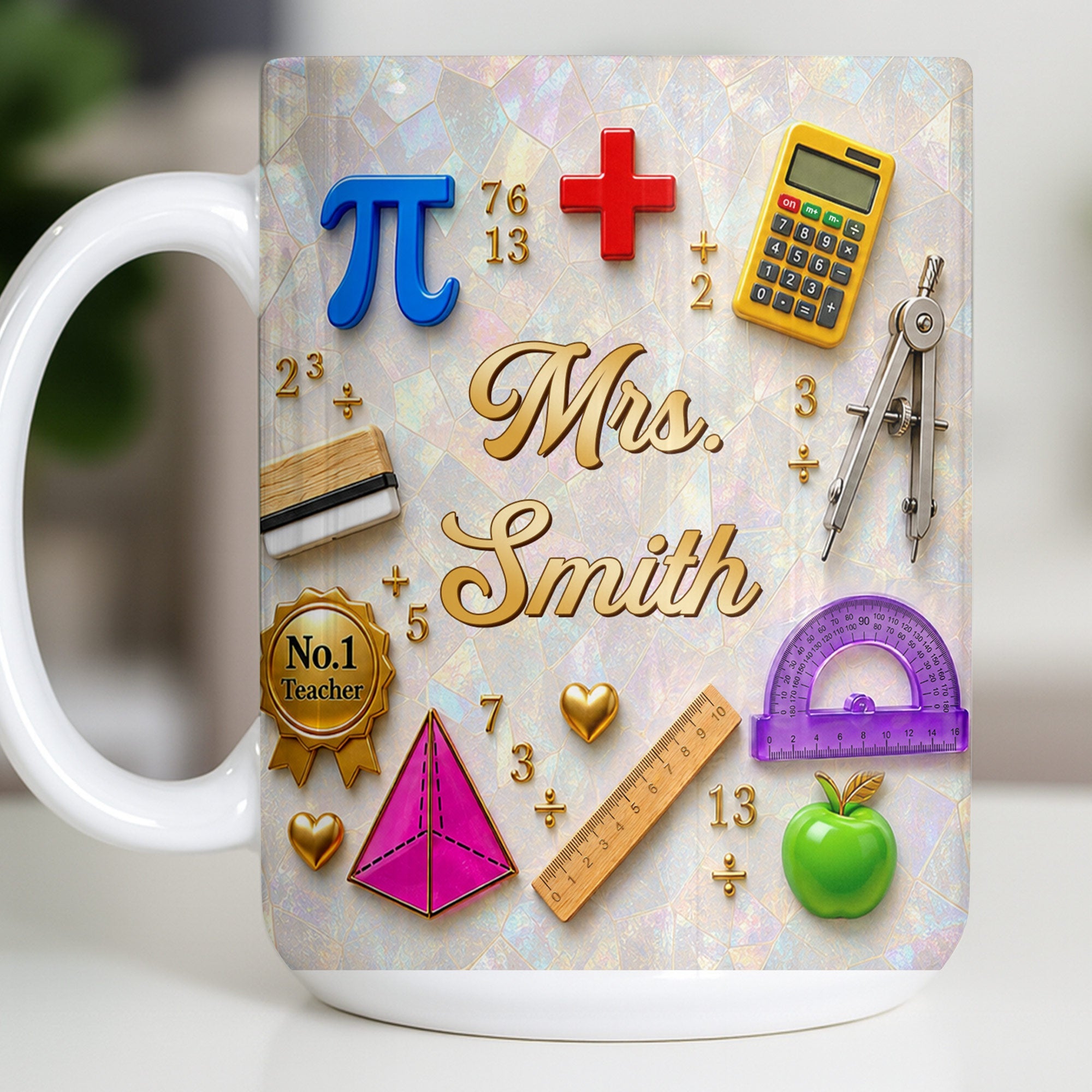 Personalized Mother of Pearl Coffee Mug Gift for Teacher Edge-to-edge Mug GradoCreations