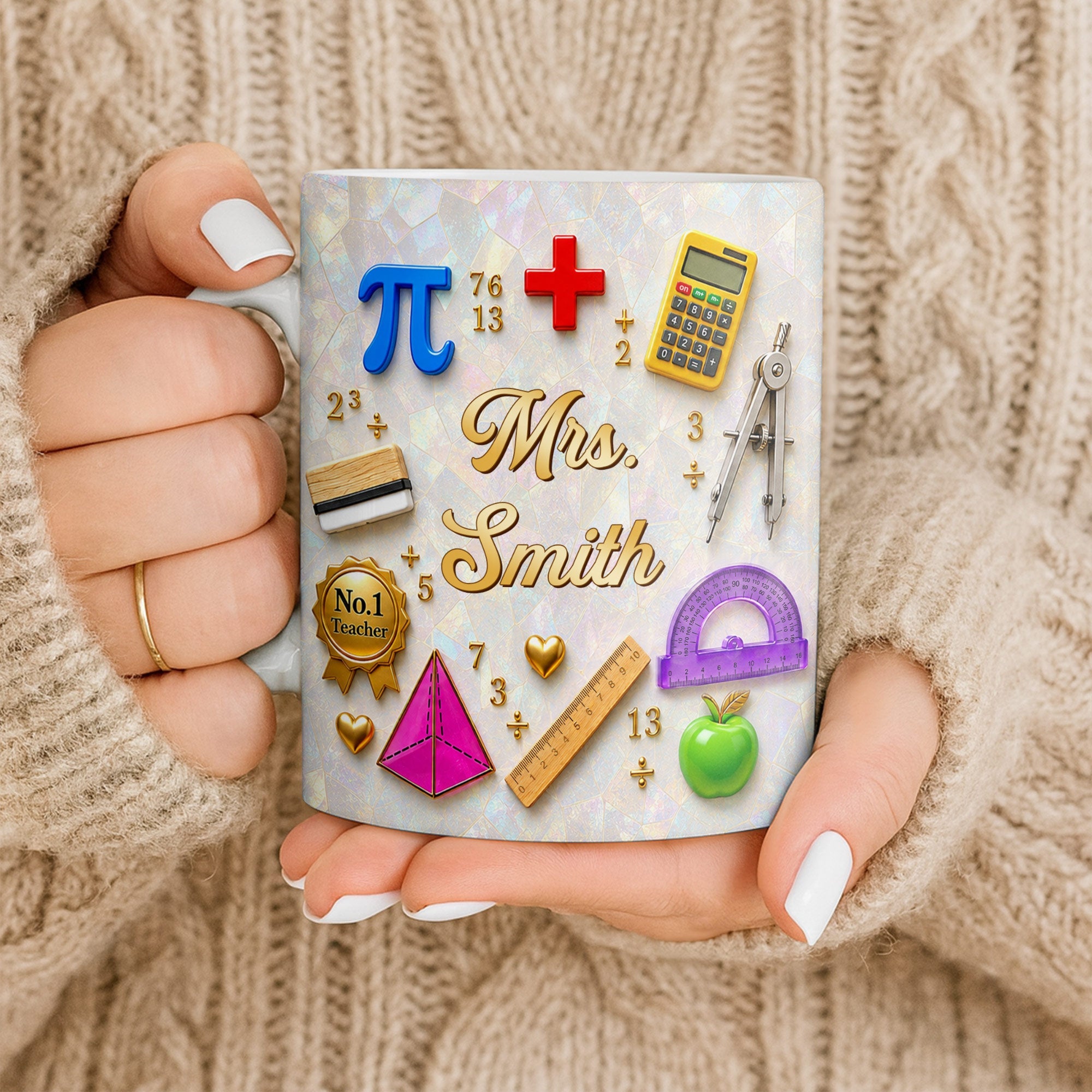 Personalized Mother of Pearl Coffee Mug Gift for Teacher Edge-to-edge Mug GradoCreations