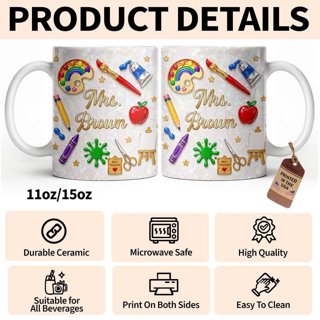 Personalized Mother of Pearl Coffee Mug Custom Gift for Teacher Edge-to-edge Mug GradoCreations