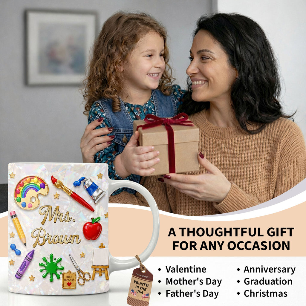 Personalized Mother of Pearl Coffee Mug Custom Gift for Teacher Edge-to-edge Mug GradoCreations
