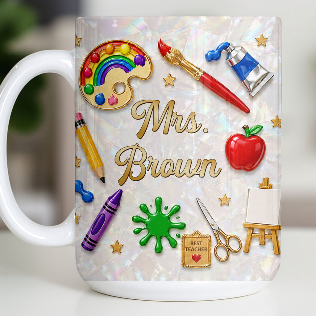 Personalized Mother of Pearl Coffee Mug Custom Gift for Teacher Edge-to-edge Mug GradoCreations