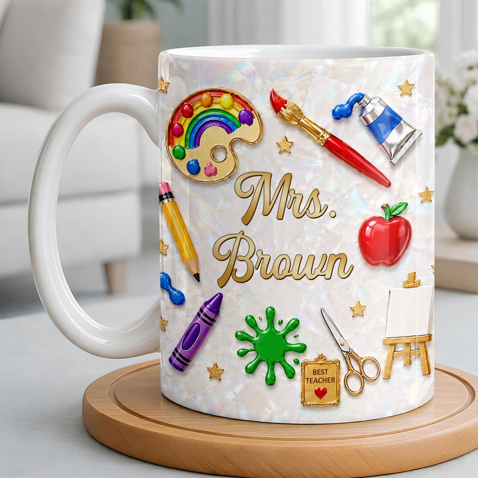 Personalized Mother of Pearl Coffee Mug Custom Gift for Teacher Edge-to-edge Mug GradoCreations