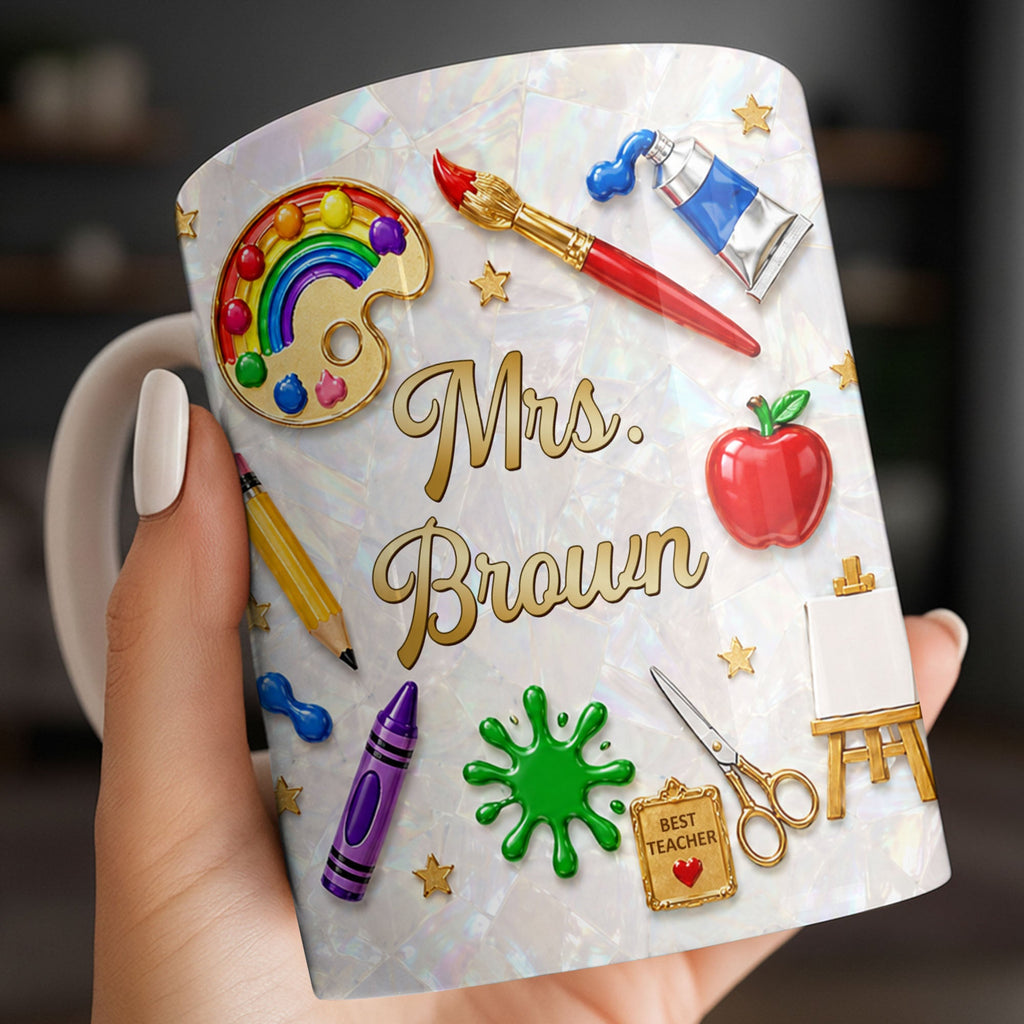 Personalized Mother of Pearl Coffee Mug Custom Gift for Teacher Edge-to-edge Mug GradoCreations