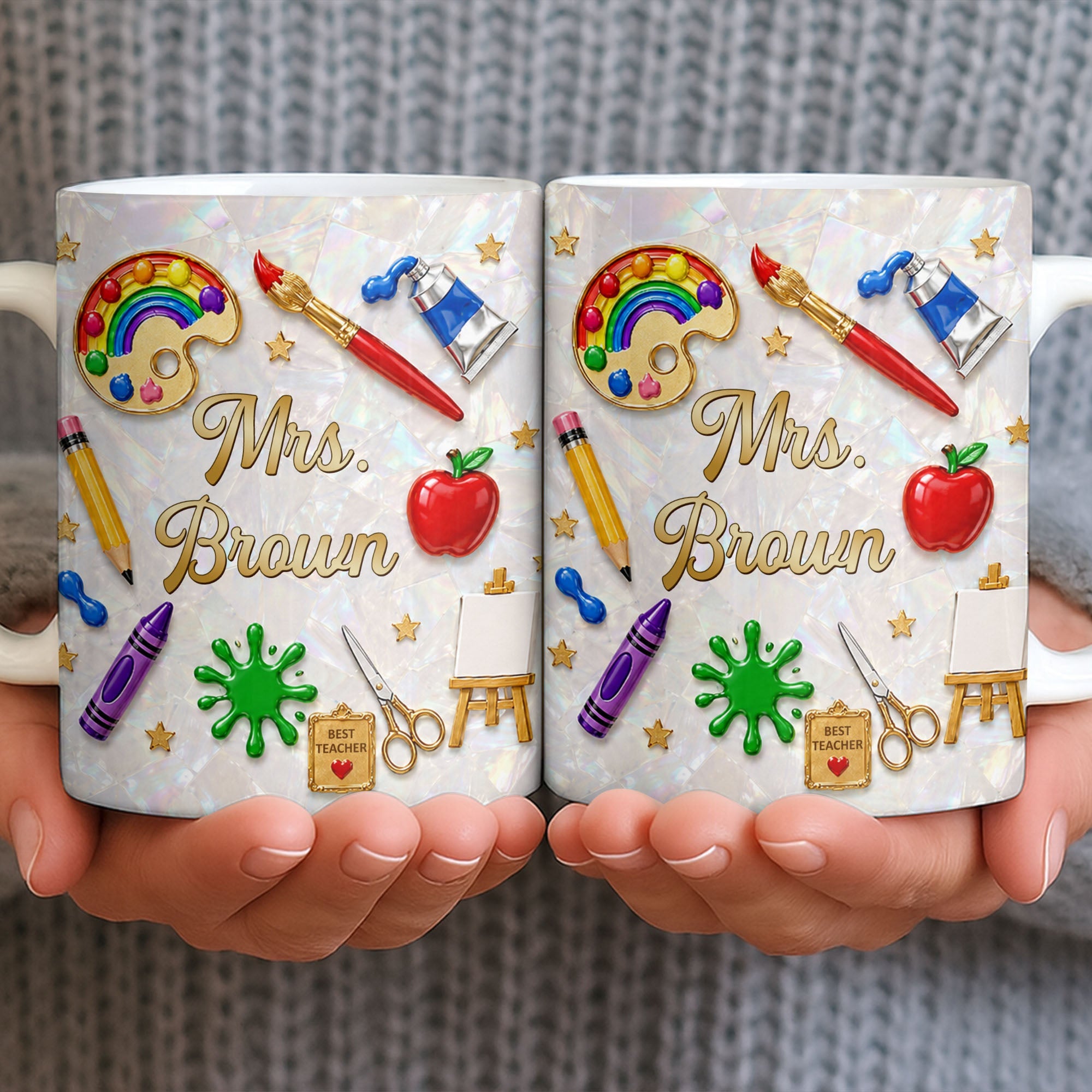 Personalized Mother of Pearl Coffee Mug Custom Gift for Teacher Edge-to-edge Mug GradoCreations