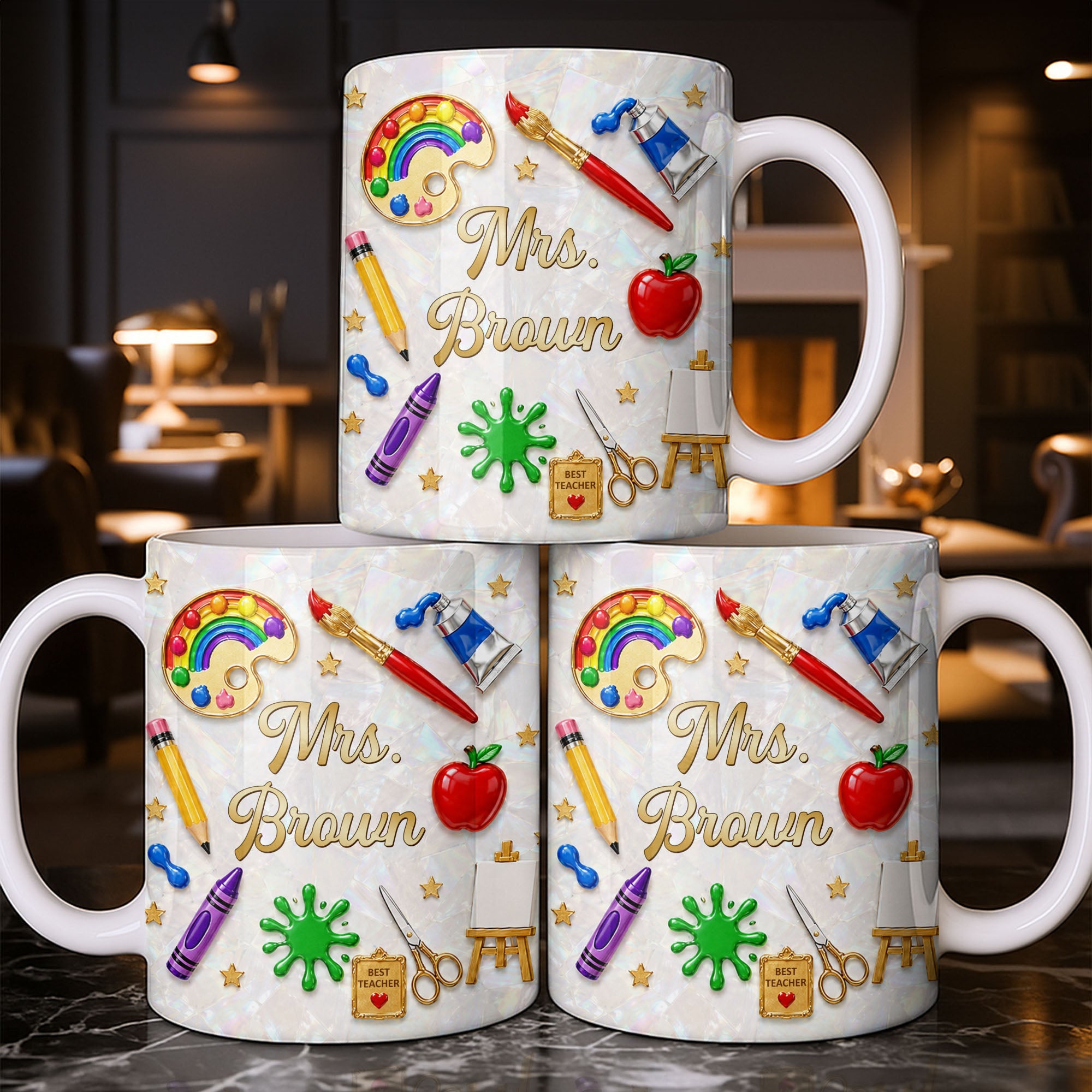 Personalized Mother of Pearl Coffee Mug Custom Gift for Teacher Edge-to-edge Mug GradoCreations
