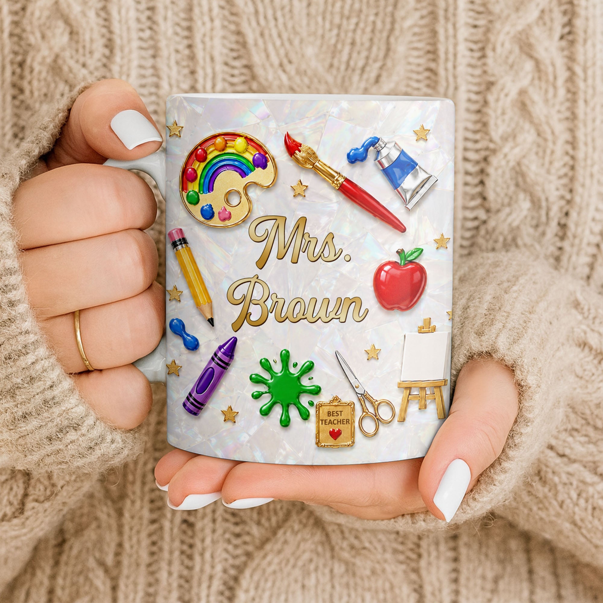 Personalized Mother of Pearl Coffee Mug Custom Gift for Teacher Edge-to-edge Mug GradoCreations