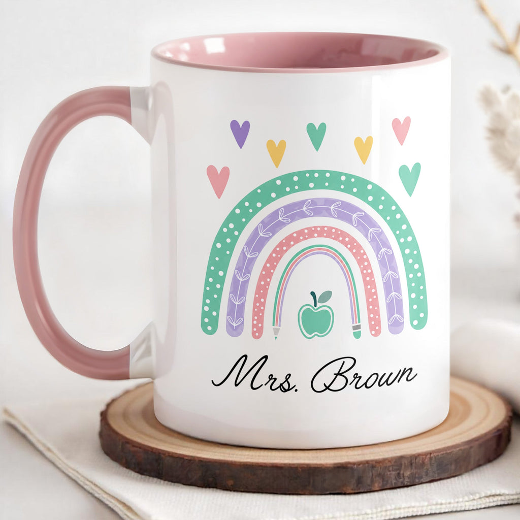 Personalized Ceramic Accent Mug Teaching Gift for Teacher - Rainbow Apple Design