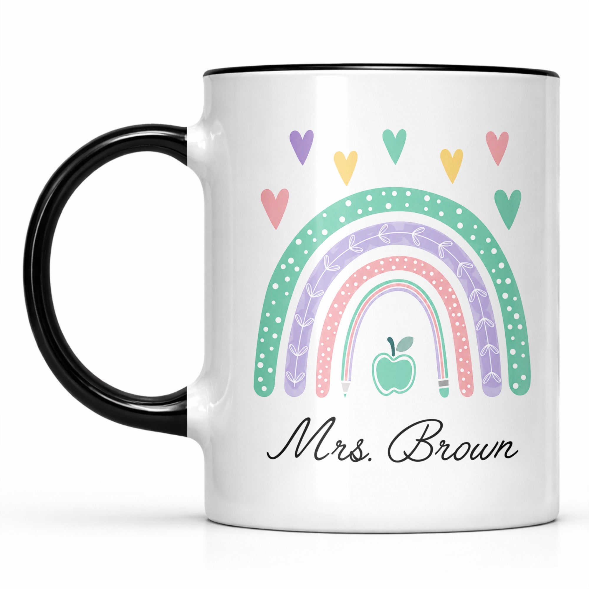 Personalized Ceramic Accent Mug Teaching Gift for Teacher - Rainbow Apple Design
