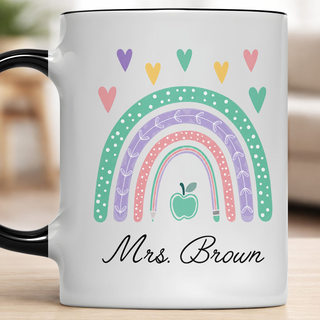 Personalized Ceramic Accent Mug Teaching Gift for Teacher - Rainbow Apple Design