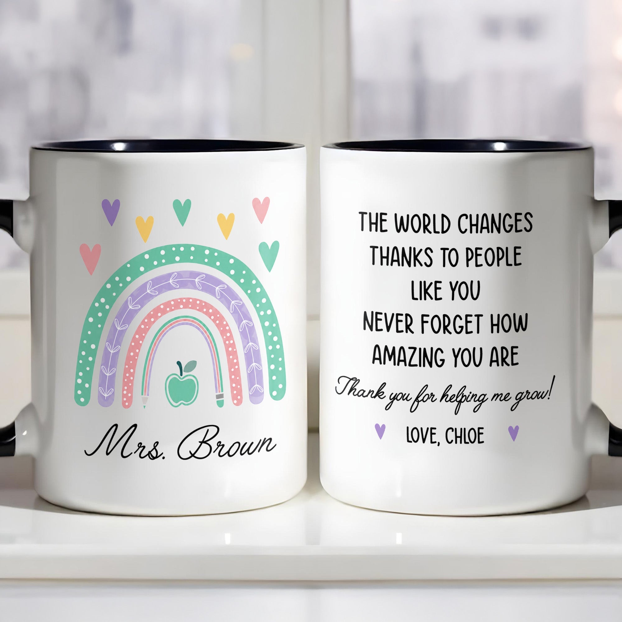 Personalized Ceramic Accent Mug Teaching Gift for Teacher - Rainbow Apple Design