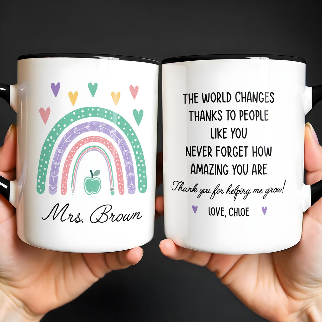 Personalized Ceramic Accent Mug Teaching Gift for Teacher - Rainbow Apple Design