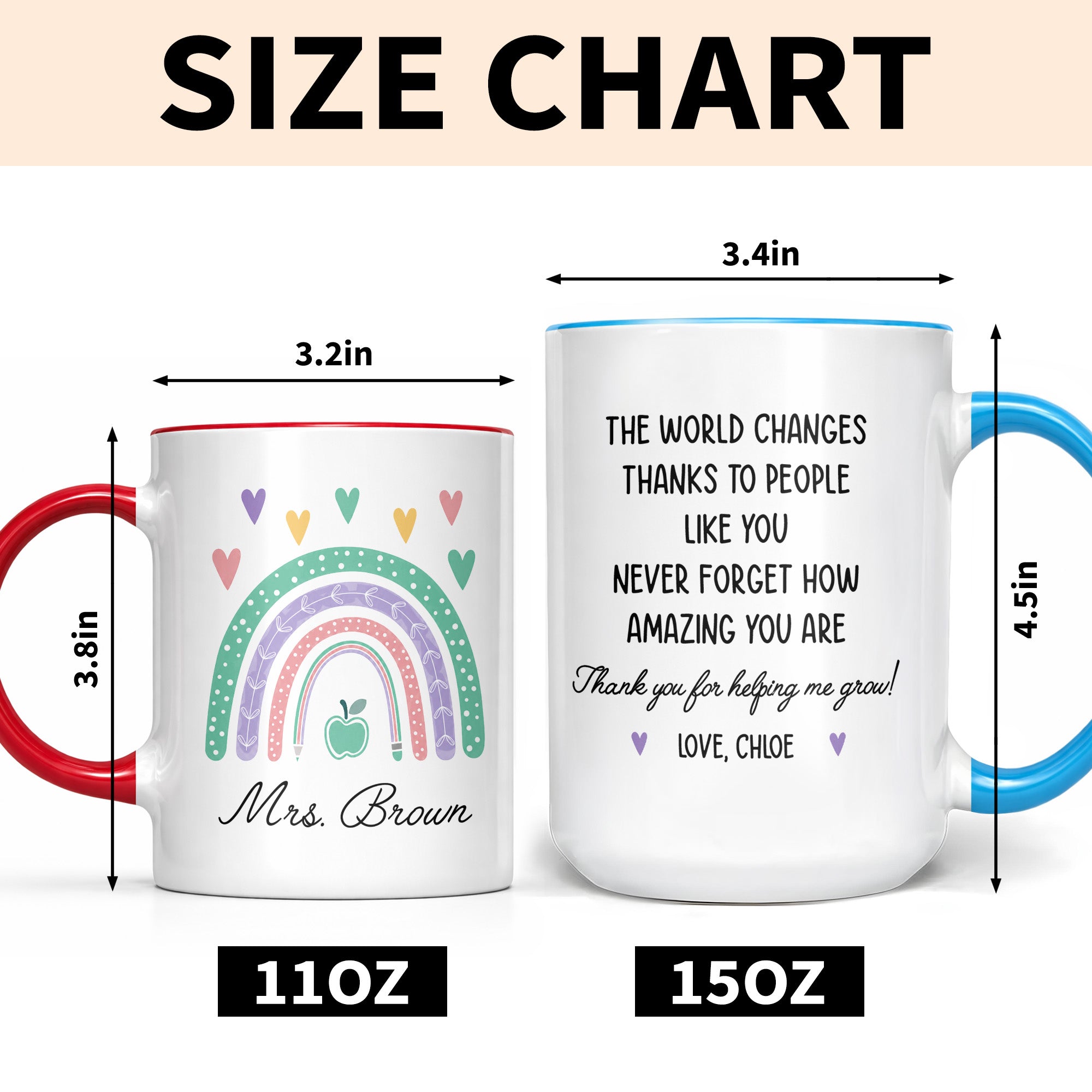 Personalized Ceramic Accent Mug Teaching Gift for Teacher - Rainbow Apple Design