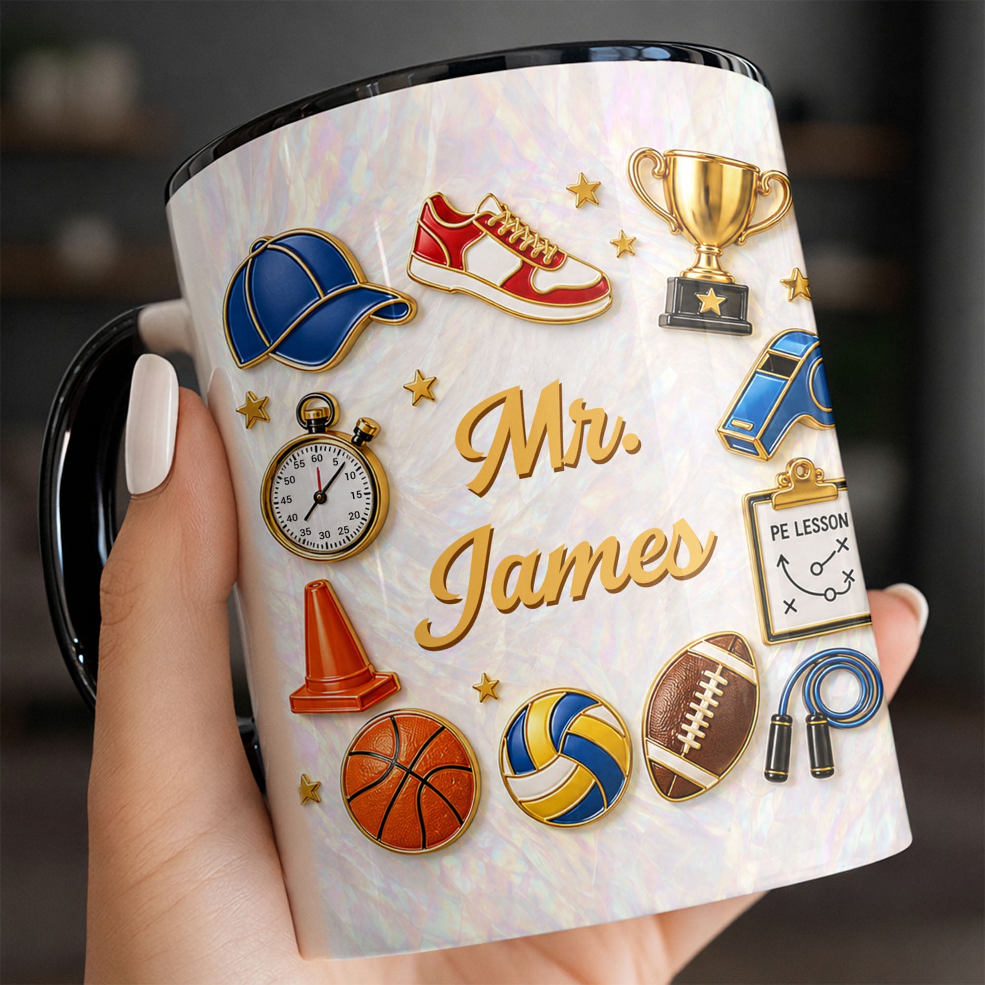 Personalized Accent Mug Custom Teacher Gift with Mother of Pearl Mosaic Accent Mug GradoCreations