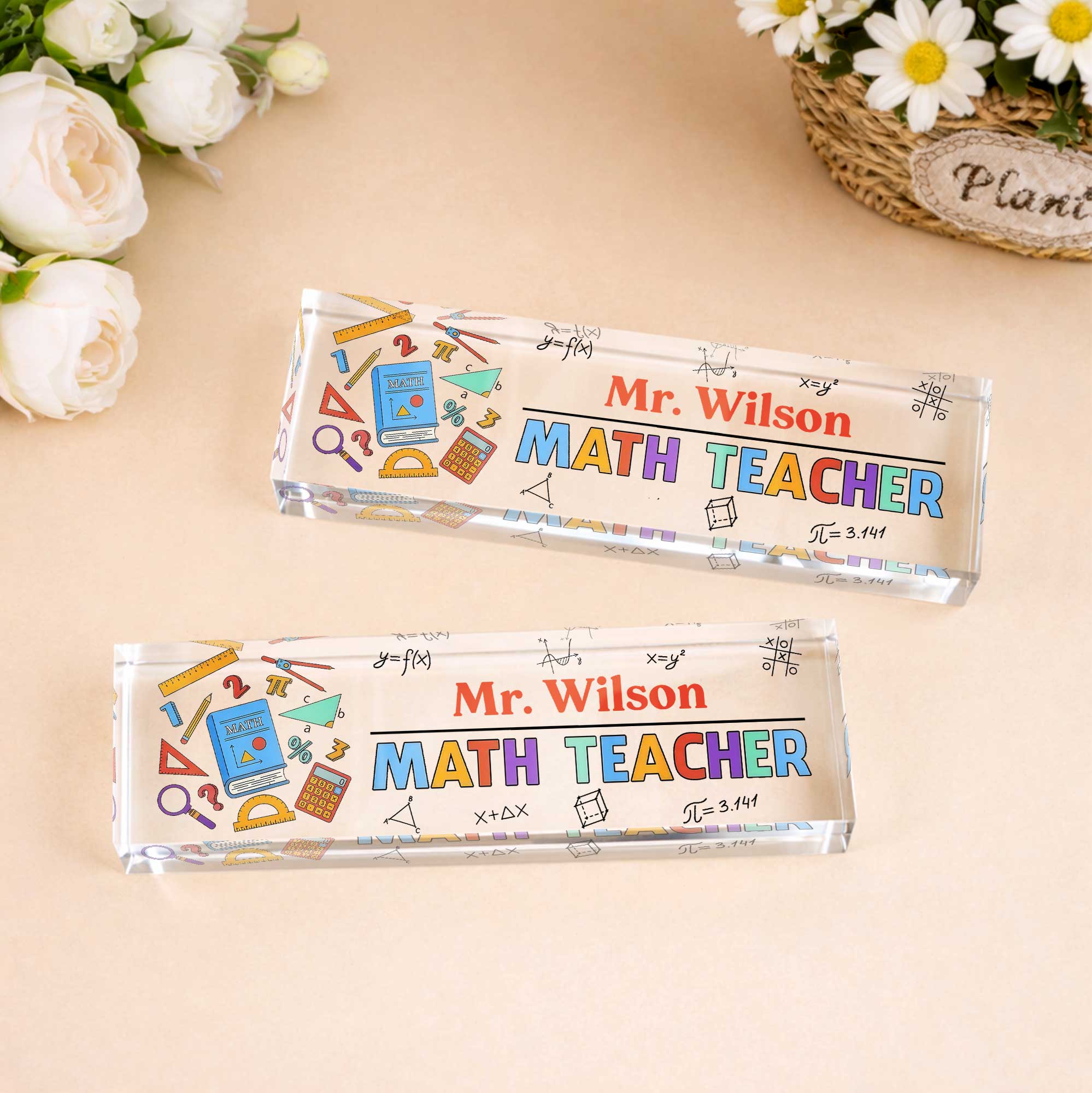 Personalized Math Teacher Acrylic Desk Name Plate Gift Desk Name Plate GradoCreations