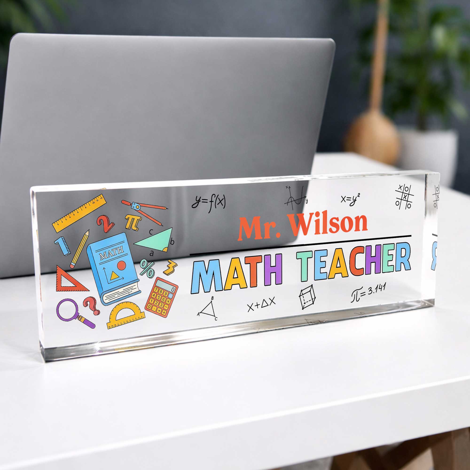 Personalized Math Teacher Acrylic Desk Name Plate Gift Desk Name Plate GradoCreations