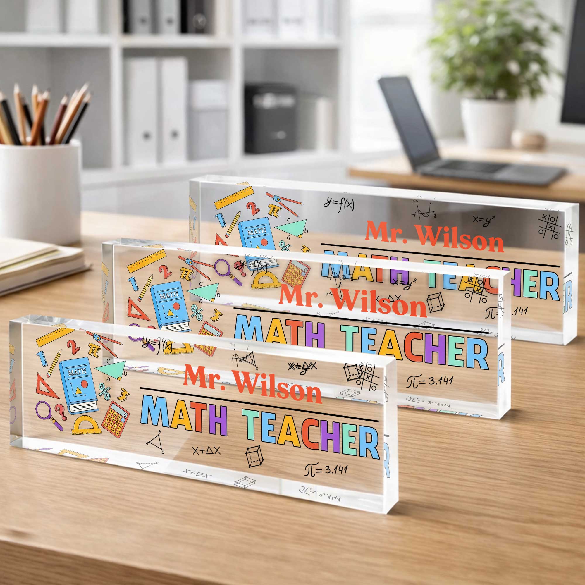Personalized Math Teacher Acrylic Desk Name Plate Gift Desk Name Plate GradoCreations