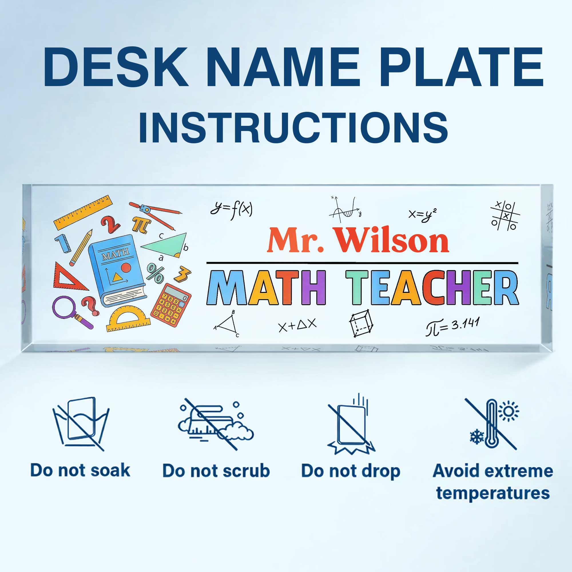 Personalized Math Teacher Acrylic Desk Name Plate Gift Desk Name Plate GradoCreations