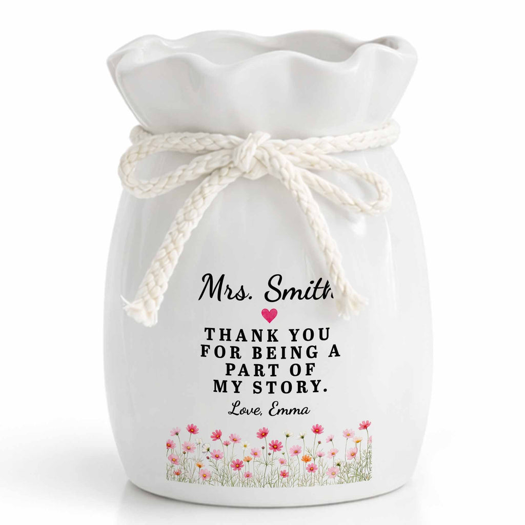 Personalized Ceramic Flower Vase Custom Name Gift for Teacher Ribbon Tie Ceramic Flower Vase GradoCreations