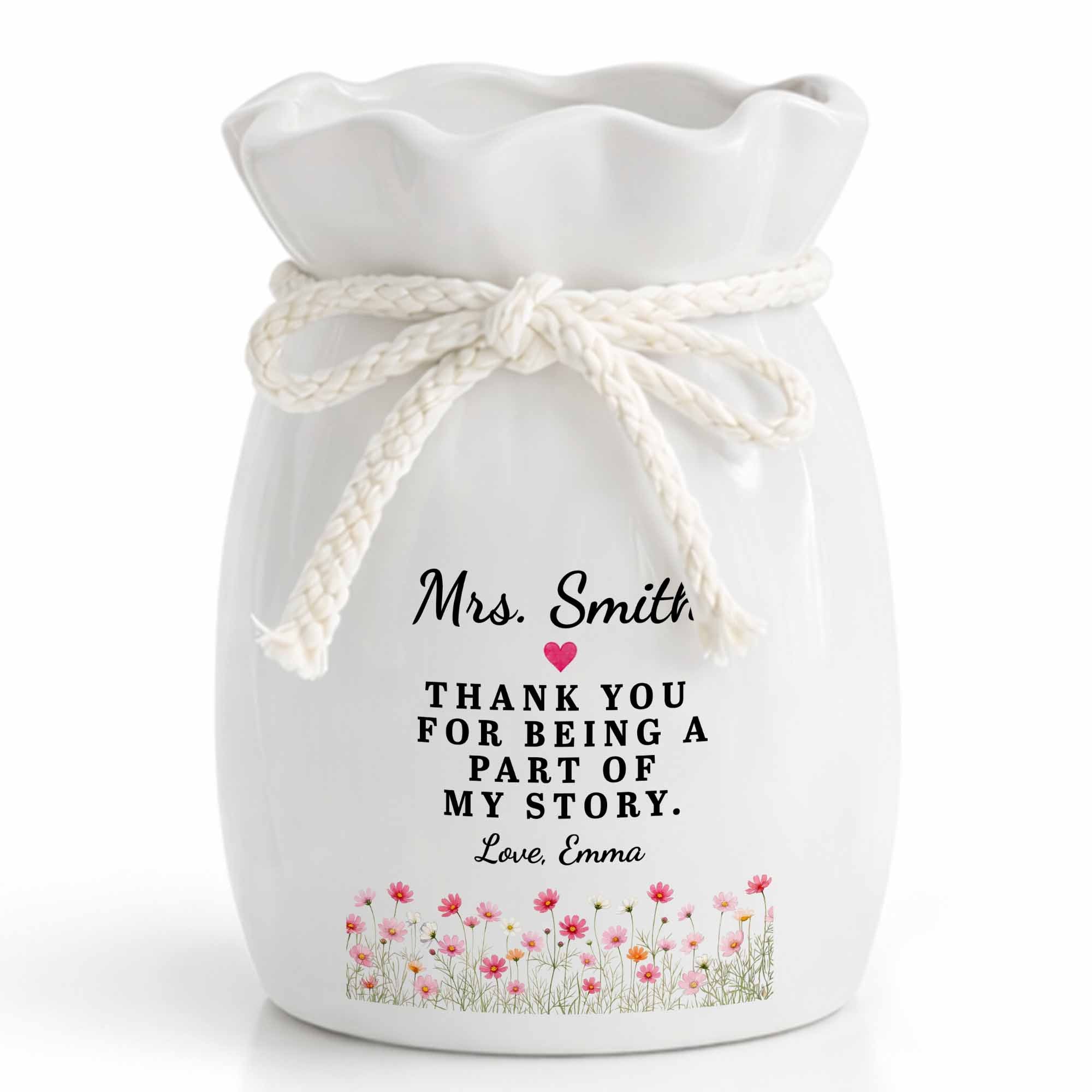 Personalized Ceramic Flower Vase Custom Name Gift for Teacher Ribbon Tie Ceramic Flower Vase GradoCreations