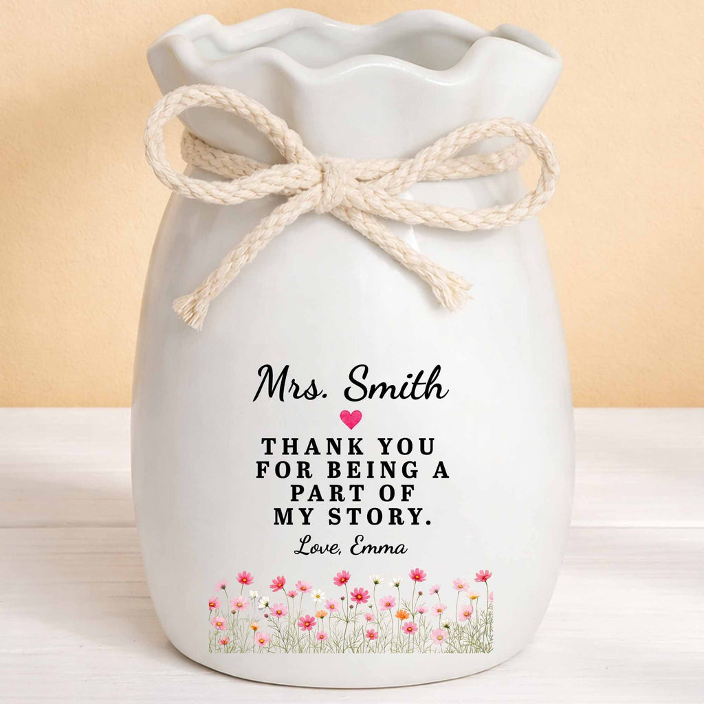 Personalized Ceramic Flower Vase Custom Name Gift for Teacher Ribbon Tie Ceramic Flower Vase GradoCreations