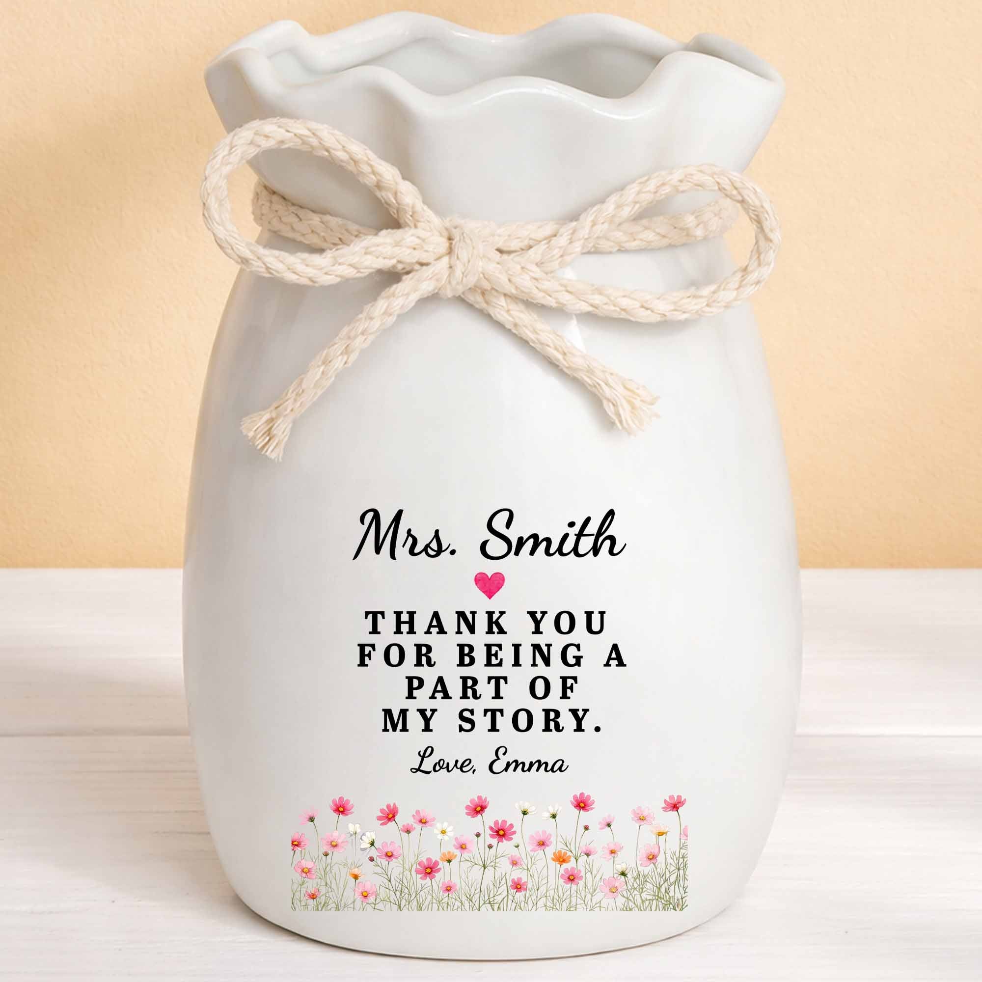 Personalized Ceramic Flower Vase Custom Name Gift for Teacher Ribbon Tie Ceramic Flower Vase GradoCreations