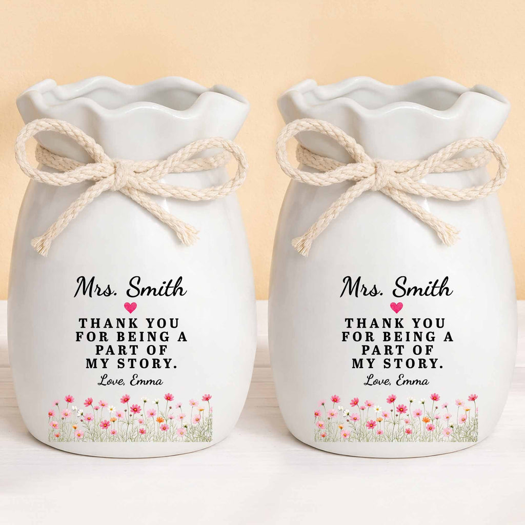 Personalized Ceramic Flower Vase Custom Name Gift for Teacher Ribbon Tie Ceramic Flower Vase GradoCreations
