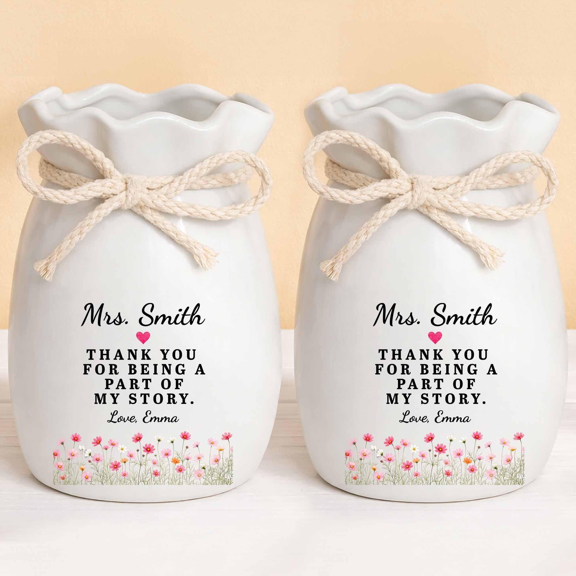 Personalized Ceramic Flower Vase Custom Name Gift for Teacher Ribbon Tie Ceramic Flower Vase GradoCreations