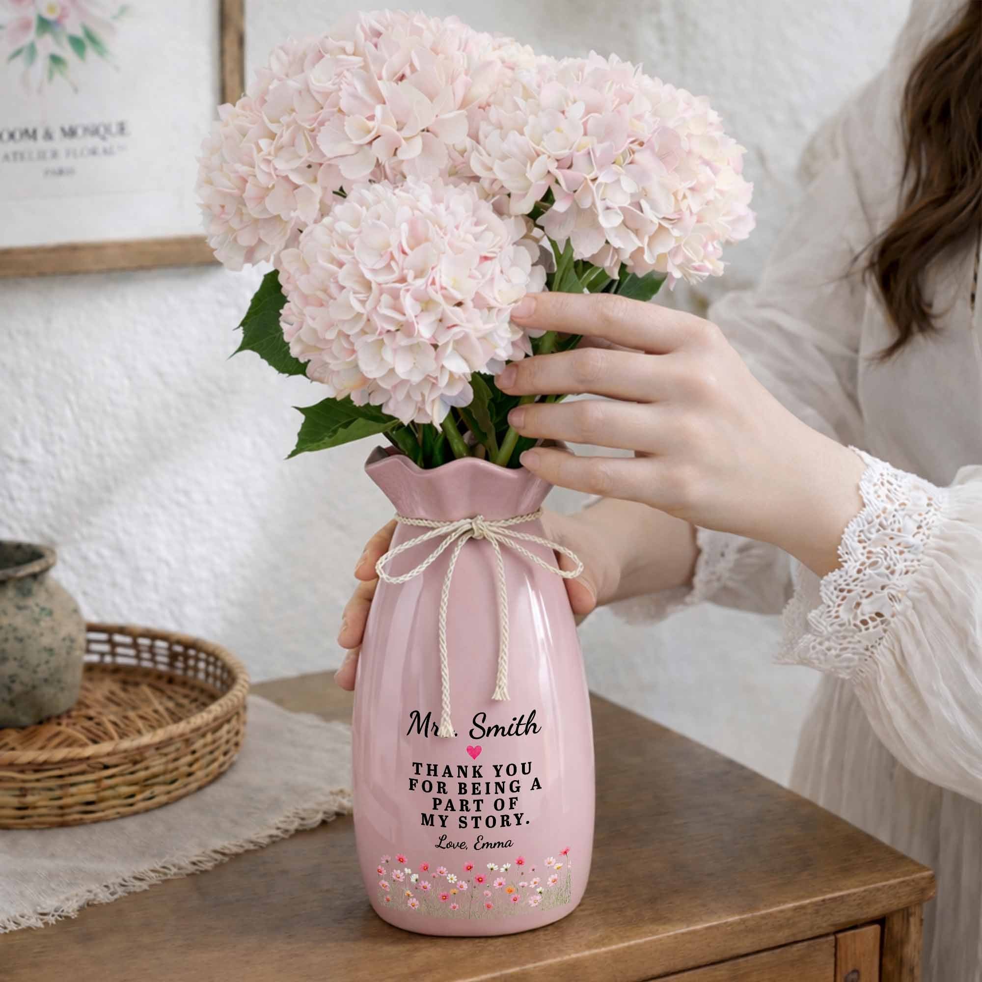 Personalized Ceramic Flower Vase Custom Name Gift for Teacher Ribbon Tie Ceramic Flower Vase GradoCreations